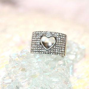 🤍 Chunky Heart Laser Cut-out Bling Diamond Statement Ring Size 9